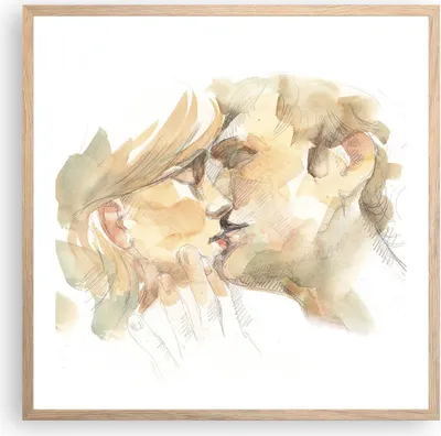 Produktbild von Gerahmtes Poster - Rahmen in heller Eiche - Kuss Paar Liebe - 60x60 cm - Wand Bild - Wanddeko - Wandbilder - Kunstposter - Wandposter - Bilderrahmen - Bilder - Kunstdruck - P2NAC60x60-5005