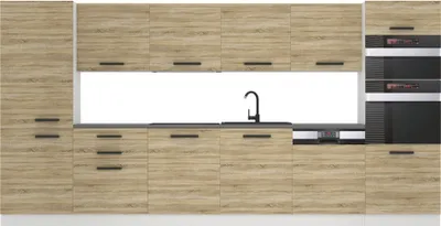 Immagine prodotto di Cucina Belini blocco cucina Naomi - mobili da cucina 360 cm cucina componibile completamente attrezzata senza elettrodomestici con pensili e basi, con piani di lavoro, rovere Sonoma