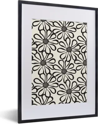 Produktbild von MuchoWow® MuchoWow® Gerahmtes Poster Natur - Blumen - Muster - Schwarz 30x40 cm - Poster mit zchwarzem Bilderrahmen - Wandposter Schlafzimmer