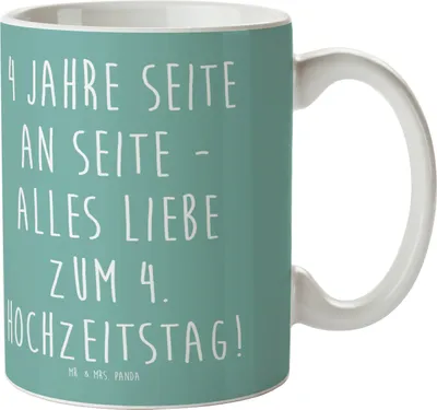 Produktbild von Mr. & Mrs. Panda Tasse 4. Hochzeitstag Seidenhochzeit - Meeresbrise - Geschenk, Hochzeit, Hochtzeit, Erinnerungen, Teetasse, alles Liebe zum, Geschenke, Becher, Bedruckte
