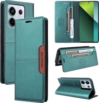 Obrázek produktu pro Pouzdro pro Xiaomi Redmi Note 13 Pro 5G/Poco X6, kožené flipové peněženkové pouzdro s přihrádkou na karty a stojánkem Zelený