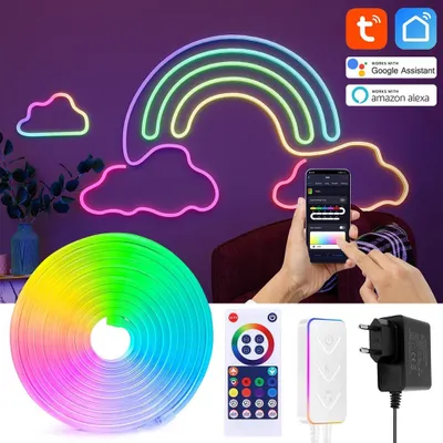 Produktbild von RGB LED Strip,5 M LED-Lichtleisten 24W LED Streifen Dimmbar mit Stecker，Timing Musiksynch IP67 Wasserdicht mit Alexa，Google Assistant