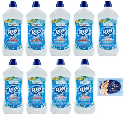 Produktbild von 9er-Pack RIO Bum Bum Pavimenti Talco, Bodenreiniger mit Alkohol, Talk Duft,1Lt + 1er-Pack Felce Azzurra Talkumpuder, 100g-Beutel