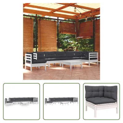 Produktbild von The Living Store 9-tlg. Garten-Lounge-Set mit Kissen Weiß Kiefer Massivholz