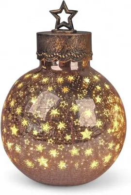 Produktbild von LED Deko-Kugel 30 cm Sterne Rose-Gold Glaskugel Timer 6h/18h beleuchtet - Batteriebetrieben