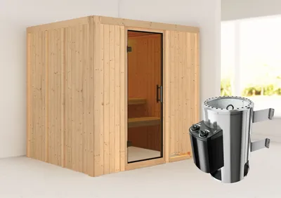 Produktbild von Karibu Sauna Innensauna Daria Fronteinstieg Ofen 3,6 kW intgr. Strg 196x170x198 cm ohne Dachkranz mit Graphittür