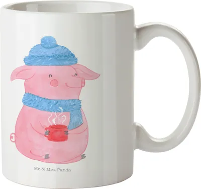 Produktbild von Mr. & Mrs. Panda Kaffeetasse Schwein Glühwein - Weiß - Geschenk, Pott, Tasse, Kaffeebecher, Punsch, Becher, Glühschwein, Weihnachtsmarkt, Weihnachten, Teetasse