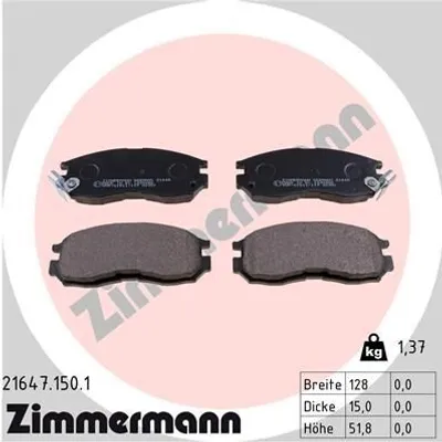 Produktbild von ZIMMERMANN Bremsbeläge Bremsklötze VORNE 21647.150.1