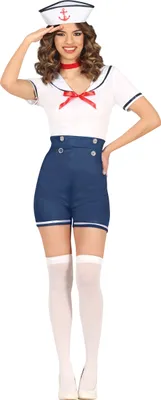 Produktbild von FIESTAS GUIRCA Vintage Matrosin Karneval Kostüm Damen  y Matrosen Kostüm Damen inkl. Matrosen Mütze  Faschingskostüm Erwachsene Damen Größe L 40-42