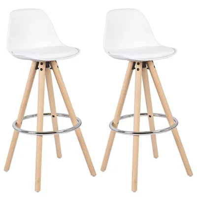 Produktbild von WOLTU Barhocker Küchenstuhl aus Kunstleder Holzgestell mit Lehne + Fußstütze, Weiß