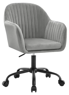 Produktbild von Bürostuhl - Ergonomischer Drehstuhl - Höhenverstellbar - Samtbezug - Armlehnen - Rollen - Hohe Rückenlehne - Hellgrau