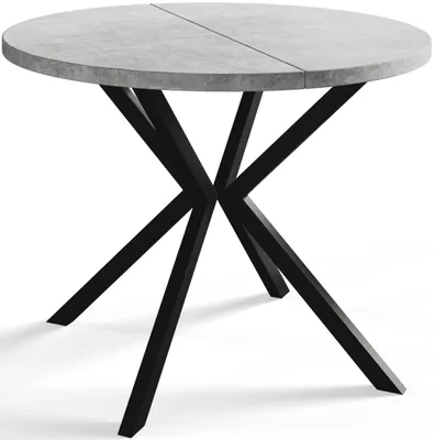 Image de AlpiMeble Table de salle à manger ronde LOFT LITEN, table extensible diamètre : 100 cm/180 cm, table de salon, couleur : gris clair, avec pieds en métal de couleur noire