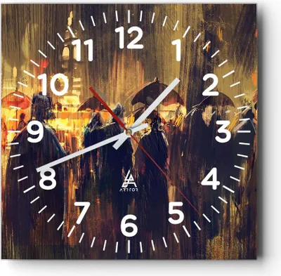 Produktbild von Wanduhr - Quadrat - Glasuhr - Leute Regen so - 30x30cm - Schleichendes Uhrwerk - Lautlos - zum Aufhängen bereit - Dekoration Modern - Wanddekoration aus Glas - C4AC30x30-3837