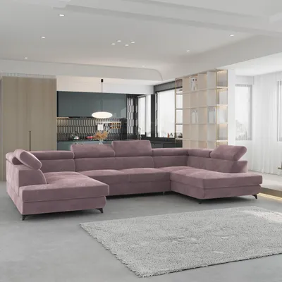Produktbild von Masseno Ecksofa VINTESSA mit Schlaffunktion U-Form, Sofa mit Bettkasten, Wohnzimmersofa, Couch, Soffa, Bettsofa, Couchgarnitur- Lila, MONOLITH 62