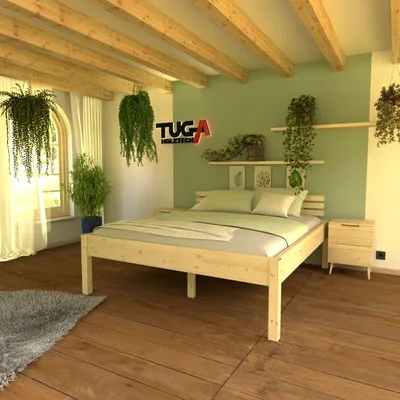 Produktbild von TUGA-Holztech Massivholzbett Doppelbett "Nannerl" 200 200 58 Kopfteil aus 3 Lamellen