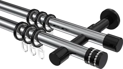 Produktbild von Interdeco Gardinenstange / Vorhangstange Chrom / Schwarz, Typ Prestige Estana (Glitzerkappe), 20 mm Ø 2-läufig, 400 cm