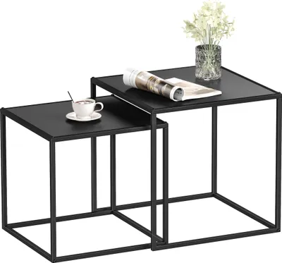 Zdjęcie produktu dla Zestaw 2 kwadratowych stolików kawowych HOMCOM, stoliki wsuwane, nowoczesny stolik do salonu, składany stolik kawowy, stolik boczny do salonu, 40 x 40 x 40 cm i 35 x 35 x 35 cm, czarny