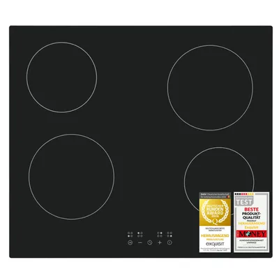 Image de Plaque de cuisson vitrocéramique Exquisit 60 | Plaque de cuisson encastrable à 4 zones de cuisson |tactile | Minuterie numérique | Indicateur de chaleur résiduelle | EKC600-490