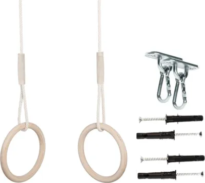 Produktbild von MAMOI® Trapez schaukel, Turnringe aus holz, Turngeräte für kinder indoor und outdoor, Ringe schaukel, Turnen mit Holzschaukel, Gymnastikringe und Trapezstange