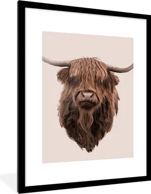 Produktbild von MuchoWow® Gerahmtes Poster Schottischer Highlander - Kuh - Porträt 60x80 cm - Poster mit Schwarzem Bilderrahmen Wandposter Rahmen Foto Bilder - Wohnzimmer - Dekorationen - Prämie