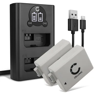 Produktbild von CELLONIC 2x Akku für Kamera Kompatibel mit Canon EOS 500D, EOS 1000D, EOS 450D, LP-E5 - (1020mAh, 7.4V) + Dual Ladegerät