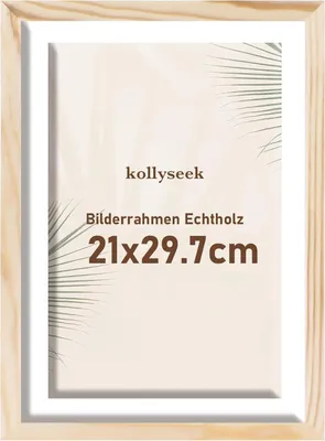 Zdjęcie produktu dla Kollyseek ramka na zdjęcia A4 prawdziwe drewno z passe-partout szkło akrylowe drewno sosnowe DIN A4 21x30 cm