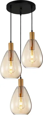 Zdjęcie produktu dla Lampa wisząca nowoczesna okrągła czarno-złota szklane bursztynowe klosze do salonu jadalni 3xE27 40W ZULO Italux
