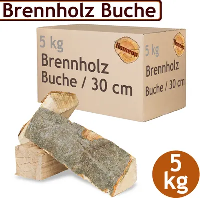 Produktbild von Brennholz Kaminholz Holz 5 kg Für Ofen und Kamin Kaminofen Feuerschale Grill Buche Feuerholz Buchenholz Holzscheite Wood 30 cm flameup