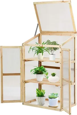 Zdjęcie produktu dla COSTWAY Podniesione łóżko z zimną ramą Skrzynka na sadzonki Szklarnia Skrzynka na sadzonki do ogrodu i na balkon Drewno 60x45x100cm Natura