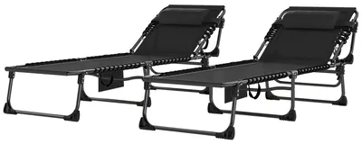 Produktbild von Set aus 2 klappbaren und verstellbaren Gartenliegen mit 5 H?henstufen, inklusive Kissen, 57 x 200 x 38 cm, Schwarz