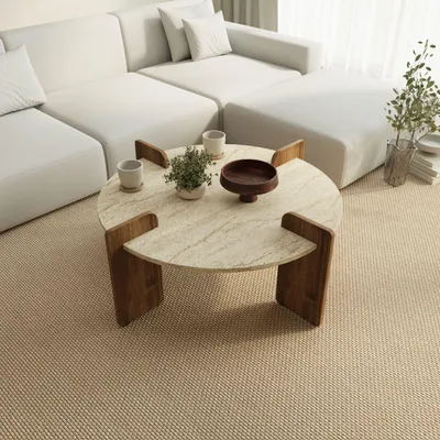 Productafbeelding van Skye Decor, Nesting Tafelset (3 delen) - Saffier Eikenhout, 100% melamine | 100% melaminecoating op spaanplaat, modern design, beige