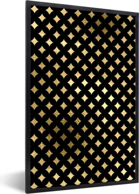 Produktbild von MuchoWow® Gerahmtes Poster Muster - Gold - Schwarz - Kariert 60x90 cm - Poster mit Schwarzem Bilderrahmen Wandposter Rahmen Foto Bilder - Kunst