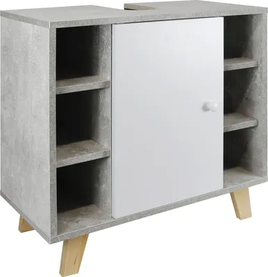 Produktbild von Waschbeckenunterschrank "Martha" marmor optik, grau eintürig, mit Seitenfächern 60x30x60cm