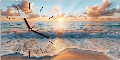 Produktbild von Wanduhr aus Glas mit Motiv Strand Sonnenuntergang- 60 x 30 cm - inkl. Aufhängesystem