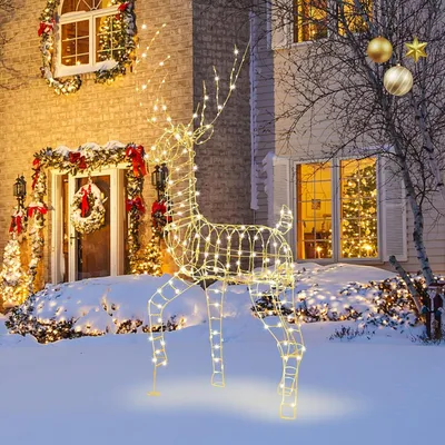 Produktbild von COSTWAY 186cm LED Rentier Outdoor, beleuchtete Weihnachtsdeko, Weihnachtsfigur mit 300warmweißen Lichtern, Weihnachtsdekoration, Weihnachtsbeleuchtung