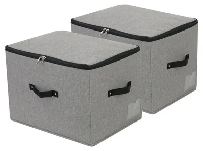 Image de Omgoods - Boîtes de rangement pliables avec fermeture éclair, 44 x 33 x 31 cm, gris foncé, lot de 2