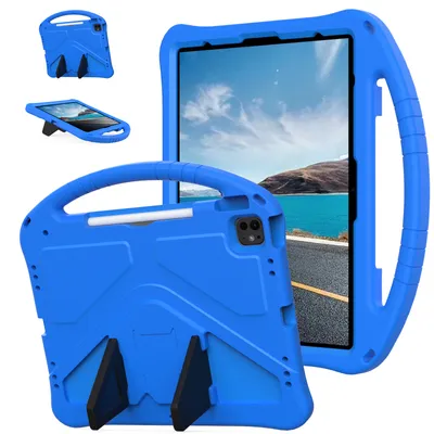 Immagine prodotto di Custodia per bambini per iPad Air 11" M2 (2024), custodia antiurto leggera in EVA con supporto pieghevole e maniglia blu