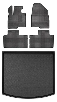 Image de Tapis en caoutchouc + bac de coffre pour BAIC Beijing X75 depuis 2023 (plancher réglable, position haute) – 5 pièces, noirs, sur mesure – Wielganizator SolidPRO