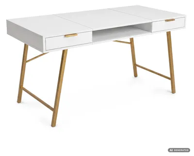 Immagine prodotto di Scrivania industriale per computer Bianca ARDEN 120 cm 2 cassetti 1 ripiano gambe dorate
