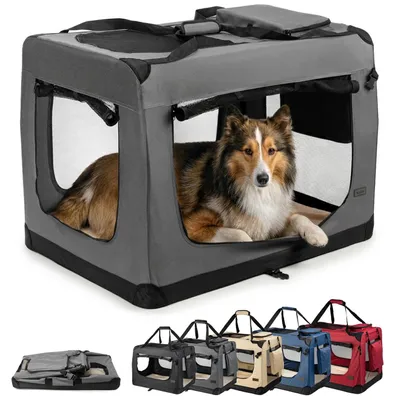 Immagine prodotto di Trasportino pieghevole per cani - 90x61x65 cm - Grigio - Tessuto - Ideale per viaggi e auto