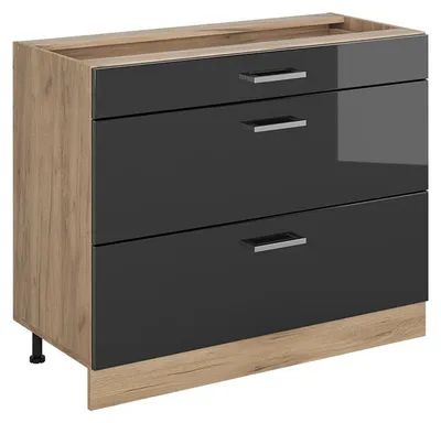 Obrázek produktu pro Spodní skříňka kuchyňské linky Vicco R-Line Antracitový vysoký lesk/Zlatý mocný dub 100 cm bez pracovní desky, Model 71605
