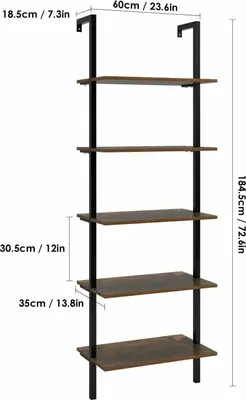 Produktbild von Industrielles Leiterregal Bücherregal - 5-stöckiges Wandregal - Holz - 60x35x185 cm - Modern minimalistisch - Für Wohnzimmer