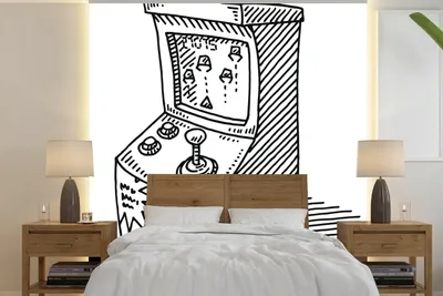 Produktbild von MuchoWow® Fototapete für Wohnzimmer oder Schlafzimmer Wandtapete Vinyl Motivtapete Arcade - Spiel - Retro - Illustration - 350x350 cm - Schlafzimmertapete