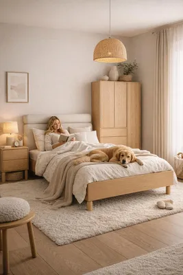 Image de AX LIVING Soulme, lit 140 x 200 cm, largeur 147 cm,Reproduction "Bookmatch", tête de lit en couleur crème