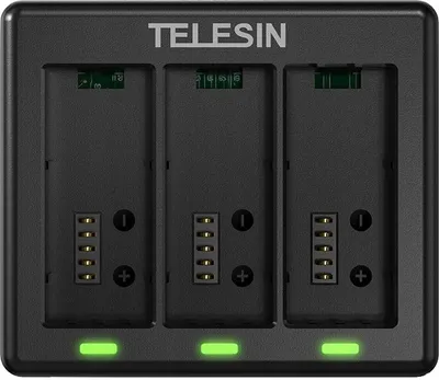 Productafbeelding van USB-lader voor drie 3x batterijen, geschikt voor GoPro HERO 13 BLACK, merk TELESIN / modelnummers S0-BCG-13-TGP / S0-BCG-12-TGP
