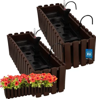 Immagine prodotto di KOTARBAU® 2 pz Fioriera da Esterno Vaso per Piante Autoirrigante 58 x 18 x 16 cm Marrone Fioriera da Balcone Vaso Rettangolare da Esterno in Plastica