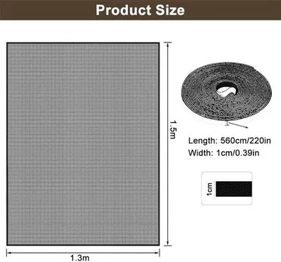 Produktbild von Ibenzoa® Fliegengitter für Fenster 130×150 cm – Polyester-Mückennetz mit selbstklebendem Klettband 1×560 cm, waschbar & reißfest, effektiver Insektenschutz