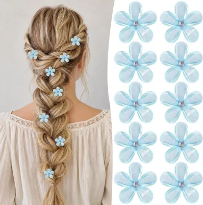 Imagen del producto de Pinzas para el cabello con forma de pequeñas flores, color azul, 2 cm, paquete de 10 unidades, para el cabello