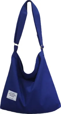 Obrázek produktu pro Modrá 36cm plátěná taška, plátěná taška přes rameno Dámy Shopper Dámy rameno kabelka Dámy plátno Shopper Hobo Bag pro školní cestování