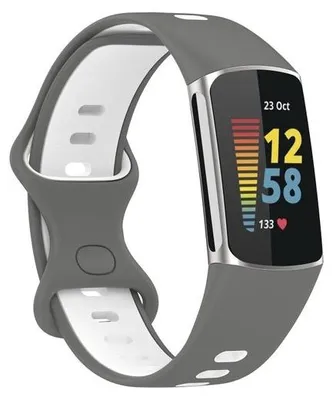 Produktbild von By Qubix passend für Fitbit Charge 5 & 6 Sportarmband mit doppelter Schlaufe - Grau / Weiß - Zweifarbig - Größe: L